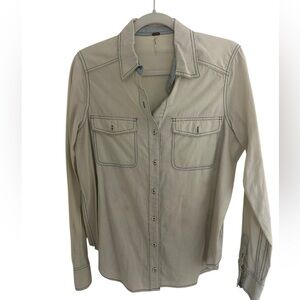 Free People‎ embroidered denim Button-Up Shirt S